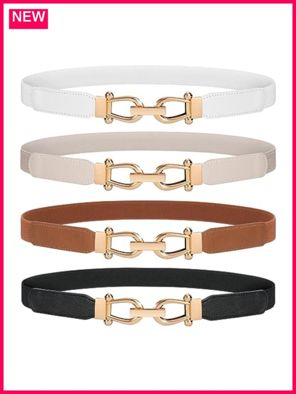 Women Skinny Stretch Waist Belt Gold Buckle Set of 4